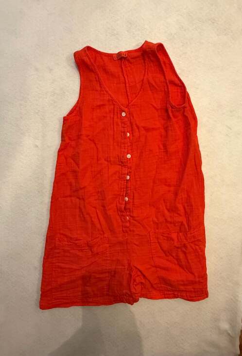 LACAUSA Pants - LACAUSA Red Cotton Gauze Button Front Tank Romper